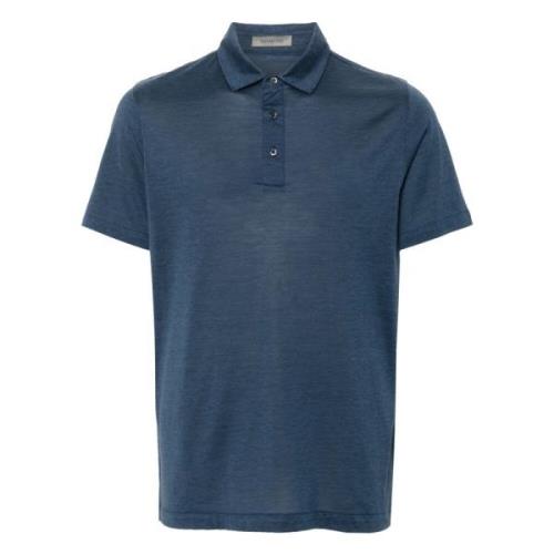 Blauw Zijde Katoen Polo Shirt Corneliani , Blue , Heren