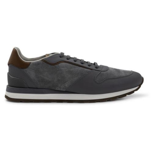 Grijze Leren Panel Sneakers Brunello Cucinelli , Gray , Heren