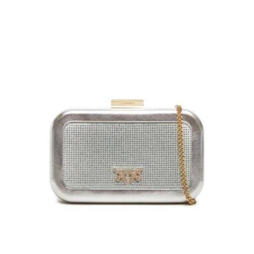 Metallic Gelamineerde Clutch met Zirkonia Details Pinko , Gray , Dames