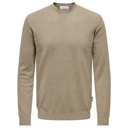 Woestijn Taupe Crew Knit Sweater Only & Sons , Brown , Heren