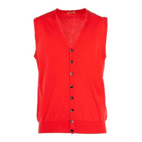 Heren Koraalrode Zijde Katoenen Gilet Cashmere Company , Red , Heren