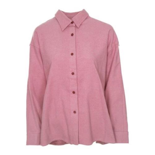 Blouse met lange mouwen en puntkraag American Vintage , Pink , Dames