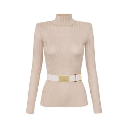 Stijlvolle Jurk Collectie Elisabetta Franchi , Beige , Dames