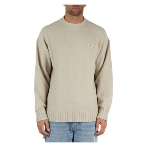 Bouclè Katoenen Ronde Hals Sweater Calvin Klein Jeans , Beige , Heren