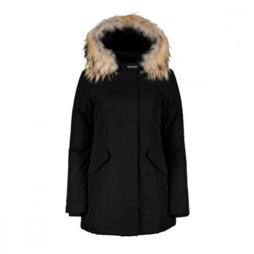 Zwarte Gewatteerde Jas met Capuchon Woolrich , Black , Dames