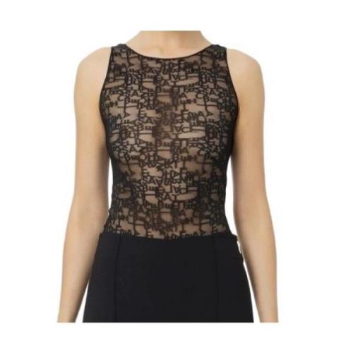 Mouwloze Zwarte Top met Logoprint Elisabetta Franchi , Black , Dames