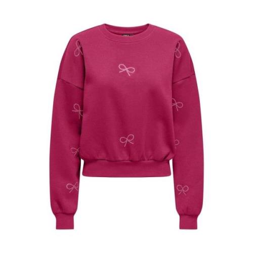 L/S O-Neck SWT Granita/Bow Only , Red , Dames