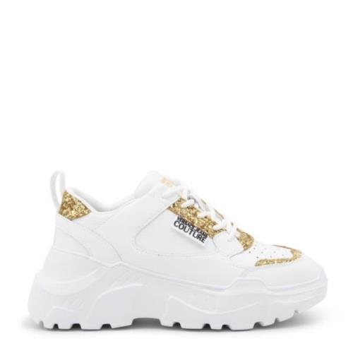 Witte Sneakers met Gouden Glitterdetails Versace , White , Dames