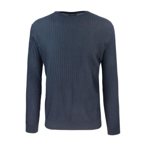 Blauwe Gestreepte Crew Neck Sweater Emporio Armani , Blue , Heren