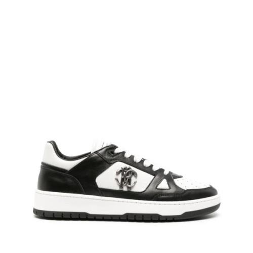 Zwarte Leren Casual Trainers Sneakers Roberto Cavalli , Black , Heren