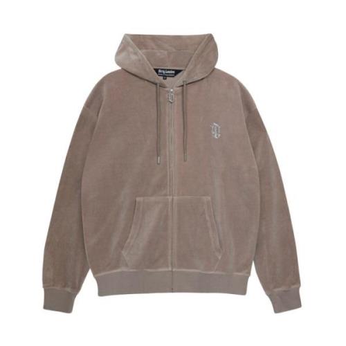 Velours Hoodie met DL Monogram Rits Juicy Couture , Beige , Heren