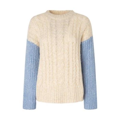 Wit Blauw Gebreid Ronde Hals Trui Pepe Jeans , Beige , Dames