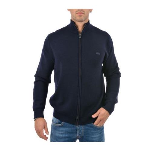 Blauwe Zip Cardigan met Logo Lacoste , Blue , Heren