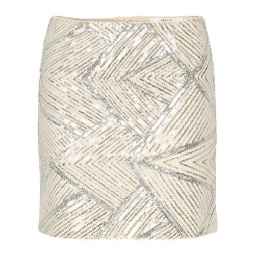 Gouden Paillet Strakke Rok Gestuz , Beige , Dames