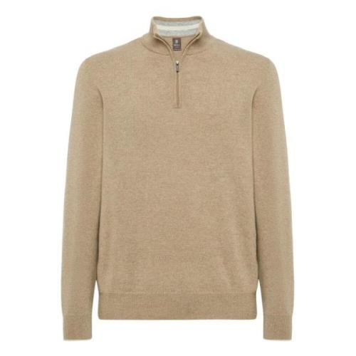 Cashmere Blend Half Zip Trui Boggi Milano , Beige , Heren