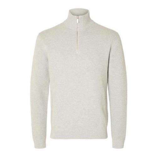 Melange Pullover met Troyer Kraag Selected Homme , Gray , Heren