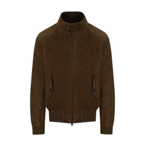 Suede Dark Olive Bomber Jacket Baracuta , Brown , Heren