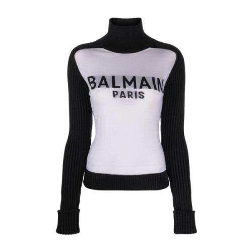 Zwarte Wollen Turtleneck Sweater Balmain , Black , Dames