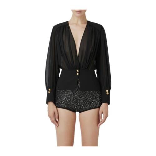 Georgette blouse met basque en lange mouwen Elisabetta Franchi , Black...