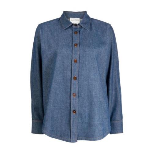 Blauwe Denim Overhemd Met Lange Mouwen Forte Forte , Blue , Dames