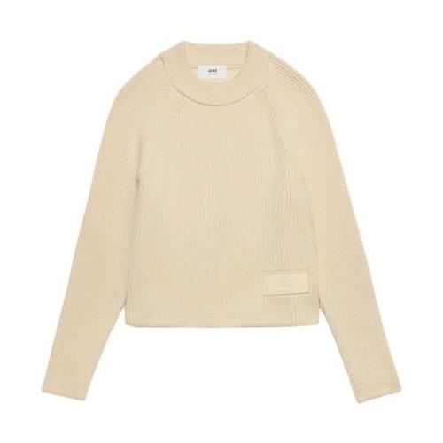 Casual Beige Trui Katoen Wol Ami Paris , Beige , Dames