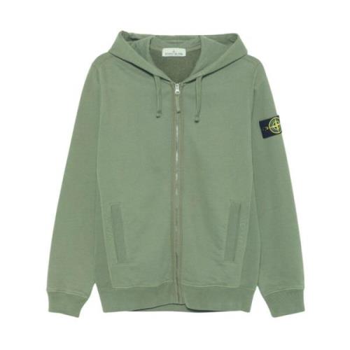 Geborsteld katoenen fleece hoodie met rits Stone Island , Green , Here...