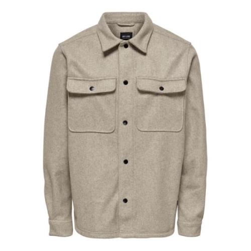 Casual overhemd met lange mouwen Only & Sons , Beige , Heren