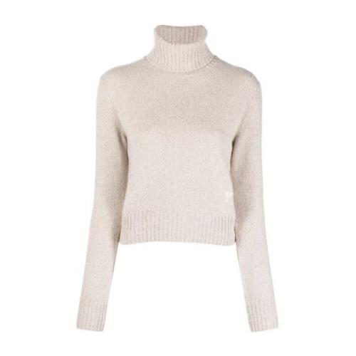 Casual Beige Cashmere Wool Sweater Ami Paris , Beige , Dames