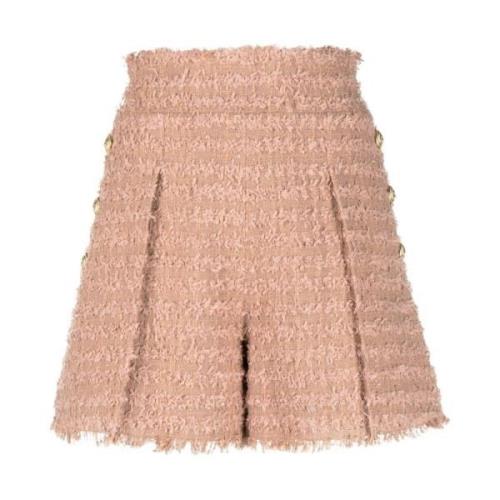 Beige Tweed Shorts met knoopdetail Balmain , Beige , Dames