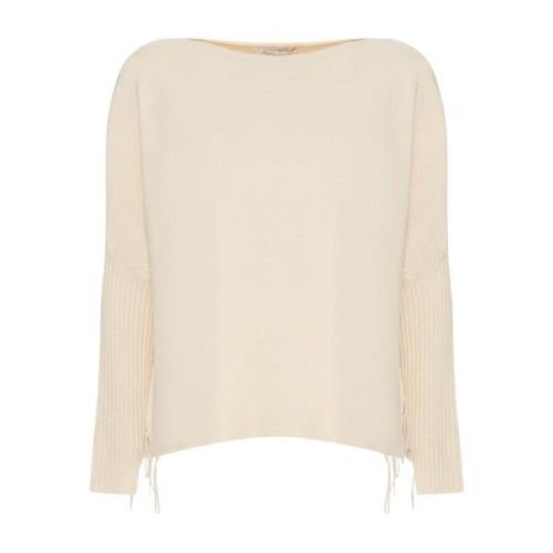 Gefranjede Gebreide Top Manila Grace , Beige , Dames