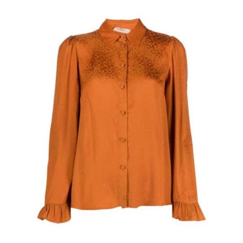 Elegante Bruine Lange Mouwen Shirt Twinset , Brown , Dames