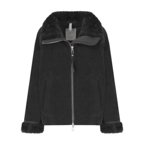 Zwarte Corduroy Xenia Jas met Faux Fur Duno , Black , Dames