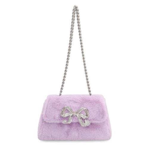 Mini Faux Fur Strik Handtas Self Portrait , Purple , Dames