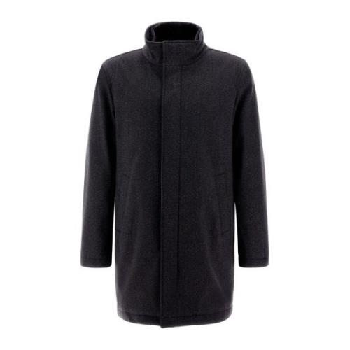 Tweed Wol Carcoat Herno , Black , Heren