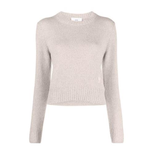 Casual Beige Cashmere Wool Sweater Ami Paris , Beige , Dames