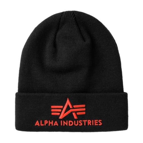 3D Beanie Klassieke Stijl Wintermuts Alpha Industries , Black , Heren