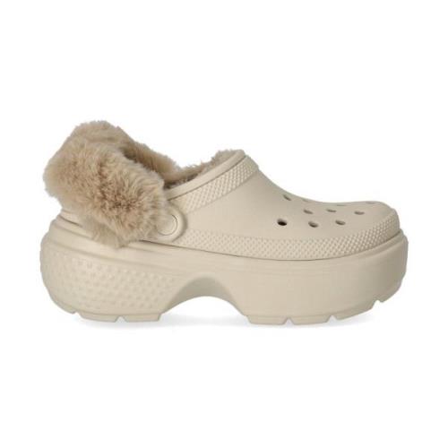 Stomp Gevoerd Stucco Klomp Crocs , Beige , Dames