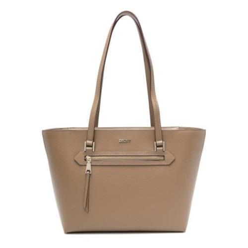 Blauwe Leren Tote Tas met Logo Dkny , Beige , Dames