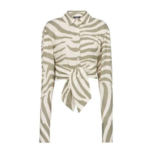 Zebra Print Mao Kraag Shirt Balmain , Beige , Dames