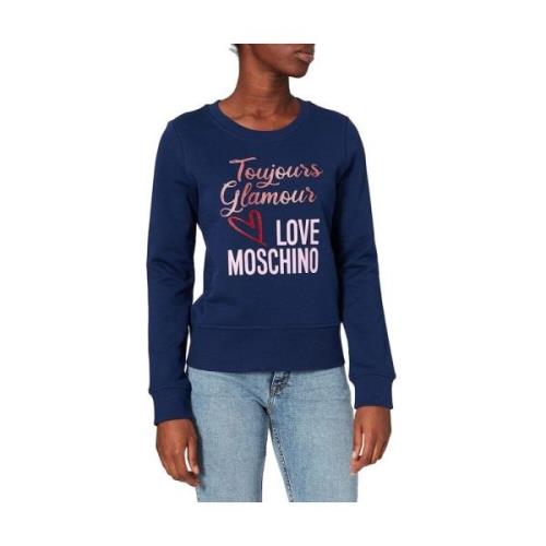 Blauw Katoenen Sweatshirt met Merkdesign Love Moschino , Blue , Dames