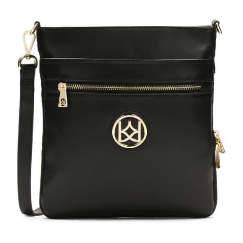 Leren messengertas met groot monogram Kazar , Black , Dames