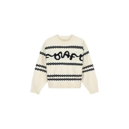 Signature Jacquard Crewneck Gebreid Olaf Hussein , Beige , Dames