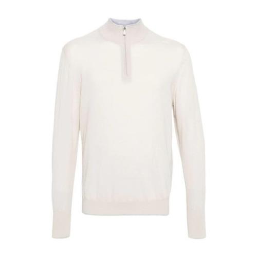 Beige Wol Half Zip Sweater Eleventy , Beige , Heren