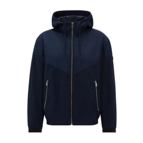 Navy Lichtgewicht Hooded Jas Hugo Boss , Blue , Heren