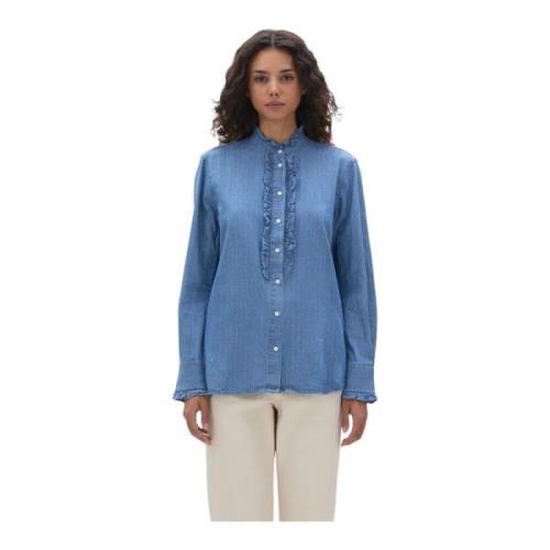 Blouse met gerimpelde mandarijnkraag Aspesi , Blue , Dames