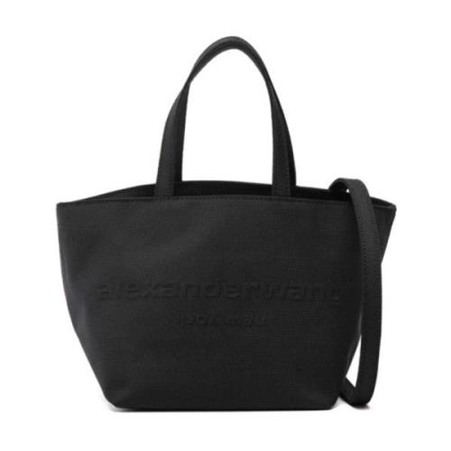 Zwarte canvas schoudertas met logo Alexander Wang , Black , Dames