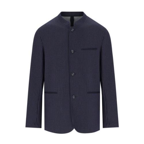 Blauw Pinstripe Mandarin Kraag Jas Emporio Armani , Blue , Heren