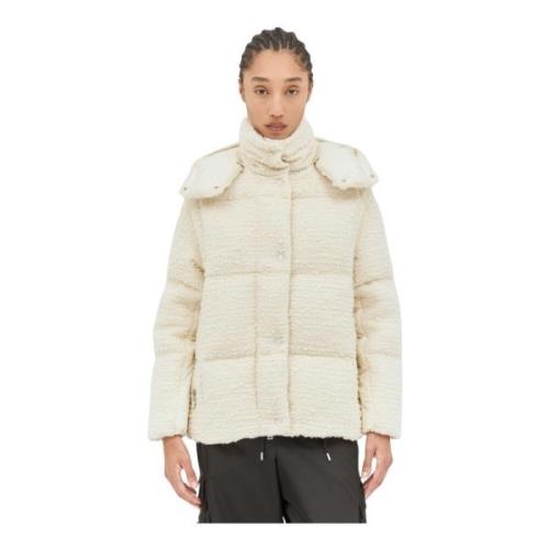 Gewatteerde Tweed Donsjas met Capuchon Moncler , Beige , Dames