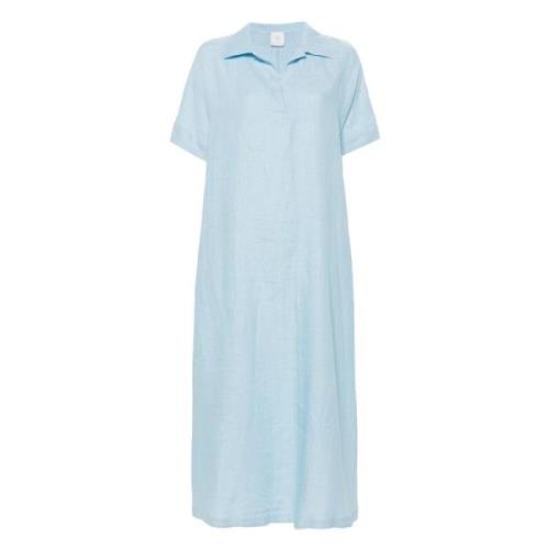 Blauwe Linnen Maxi Jurk met Splitten Eleventy , Blue , Dames