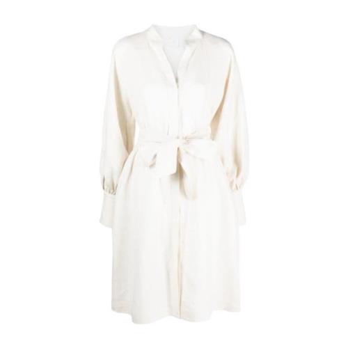 Beige Linnen Midi Jurk met Pofmouwen Eleventy , Beige , Dames